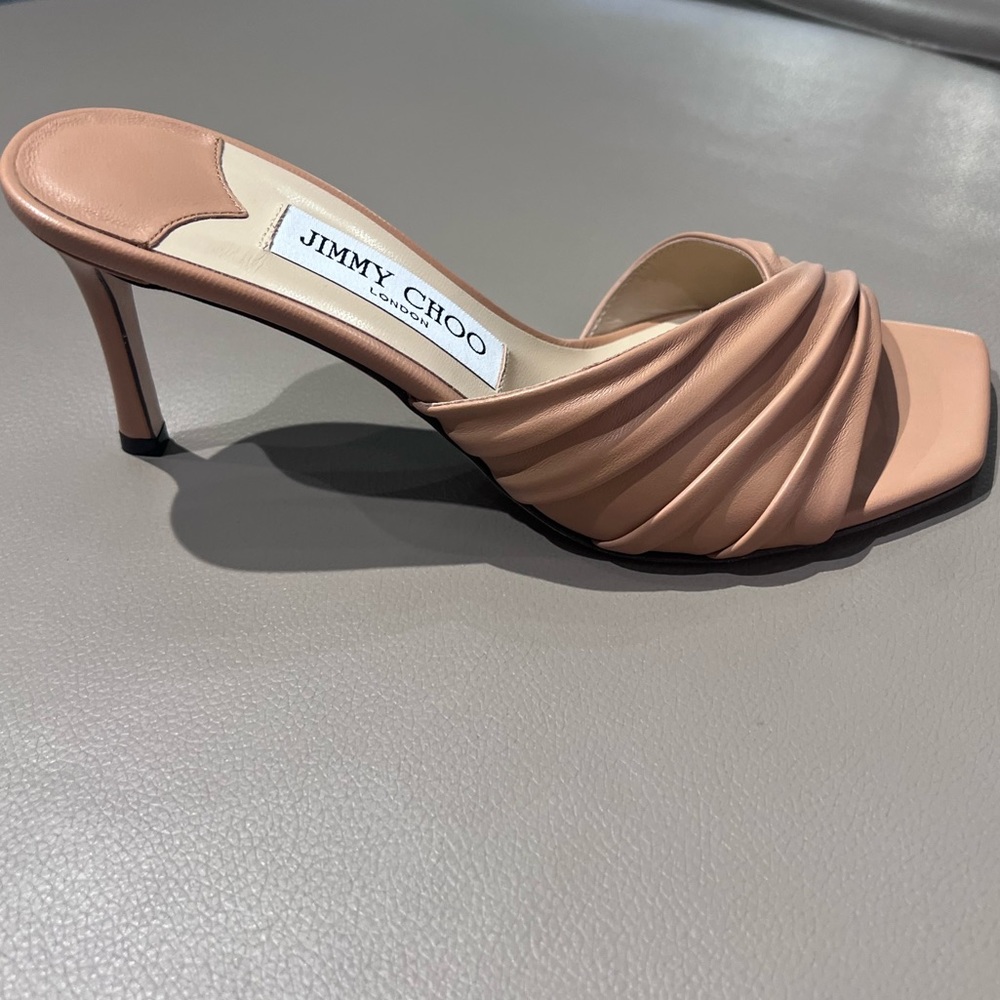 Jimmy Choo Basil 75 Luxe Happa Caramel Leather Heels Mules - Picture 3 of 7